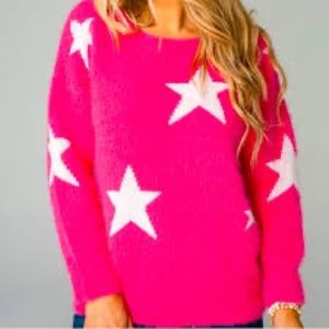 Buddy Love long sleeve sweater pink with white hearts. size large.
